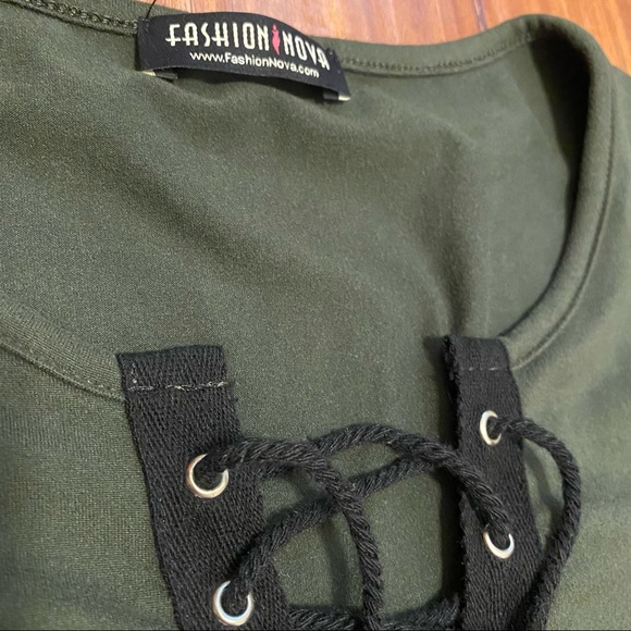 Fashion Nova Olive Green Lace Up Bodysuit - Picture 5 of 6